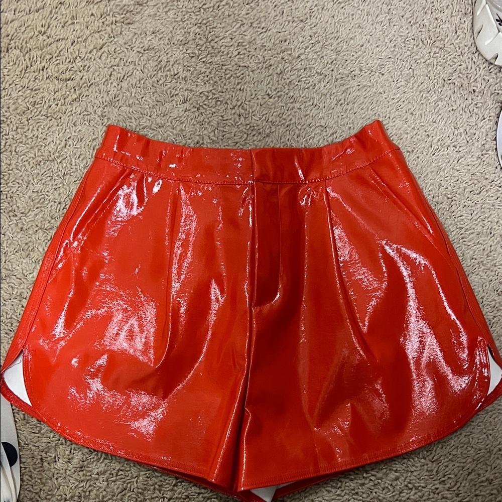 Orange Vegan Leather high waisted shorts